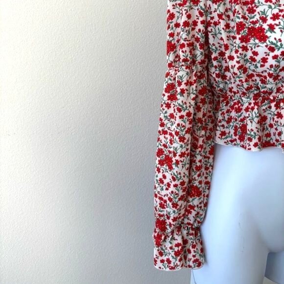 Fashion Nova Blouse XL Cropped Floral Puff Long Sleeve Boho Cottagecore Festival - Picture 12 of 12